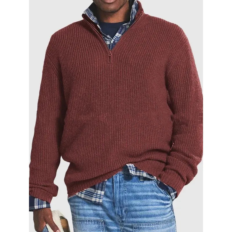 Men Collar Quarter Zip-Up Sweater Casual