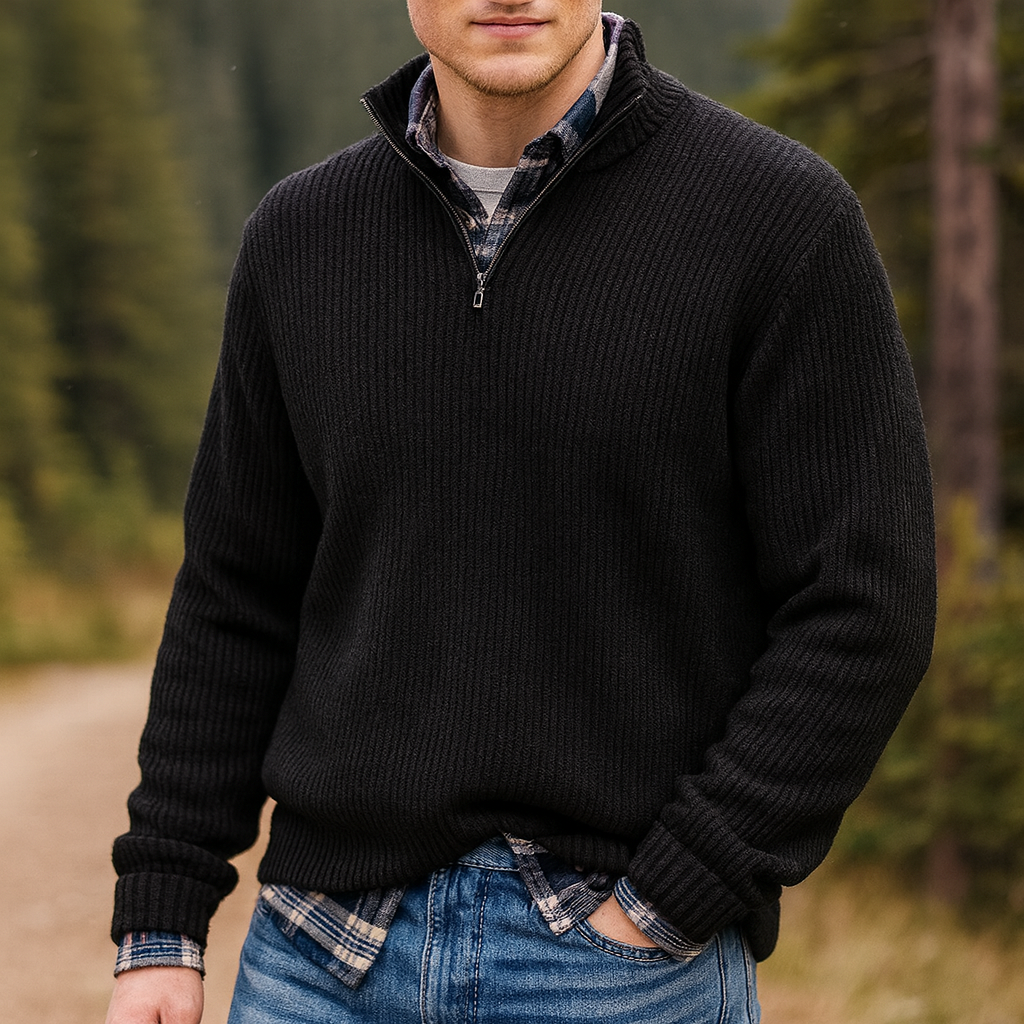 Men Collar Quarter Zip-Up Sweater Casual