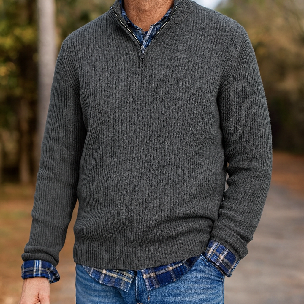 Men Collar Quarter Zip-Up Sweater Casual