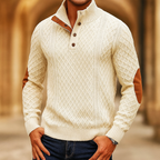 Men’s Collar Knit Sweater – Warm Jacquard Long Sleeve Pullover