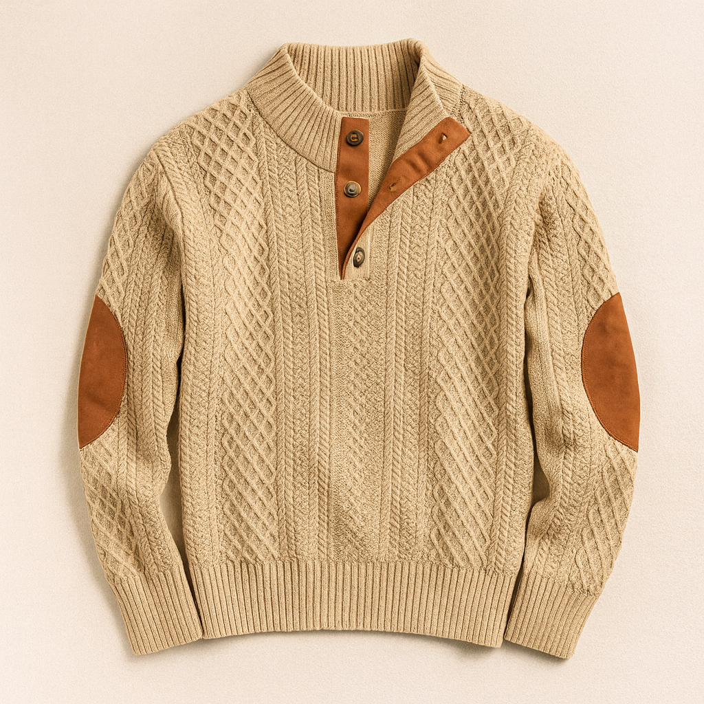 Men’s Collar Knit Sweater – Warm Jacquard Long Sleeve Pullover