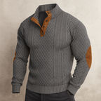 Men’s Collar Knit Sweater – Warm Jacquard Long Sleeve Pullover