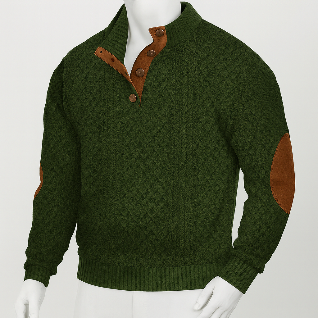 Men’s Collar Knit Sweater – Warm Jacquard Long Sleeve Pullover