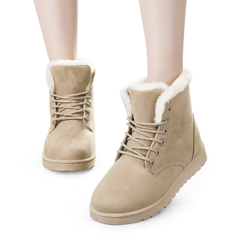 Women’s Cozy Pink Suede Winter Snow Boots – Warm Plush Lined Lace-Up Booties