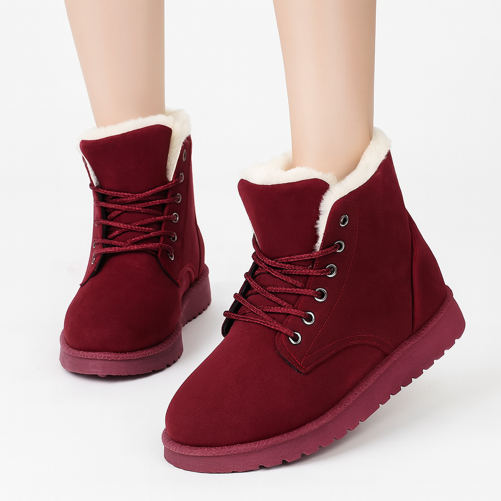 Women’s Cozy Pink Suede Winter Snow Boots – Warm Plush Lined Lace-Up Booties