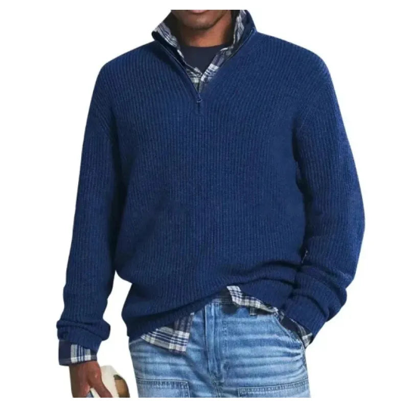Men Collar Quarter Zip-Up Sweater Casual