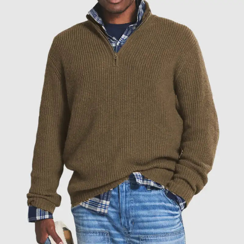 Men Collar Quarter Zip-Up Sweater Casual