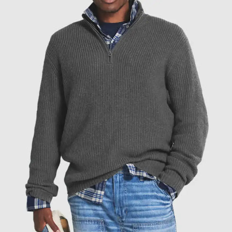 Men Collar Quarter Zip-Up Sweater Casual