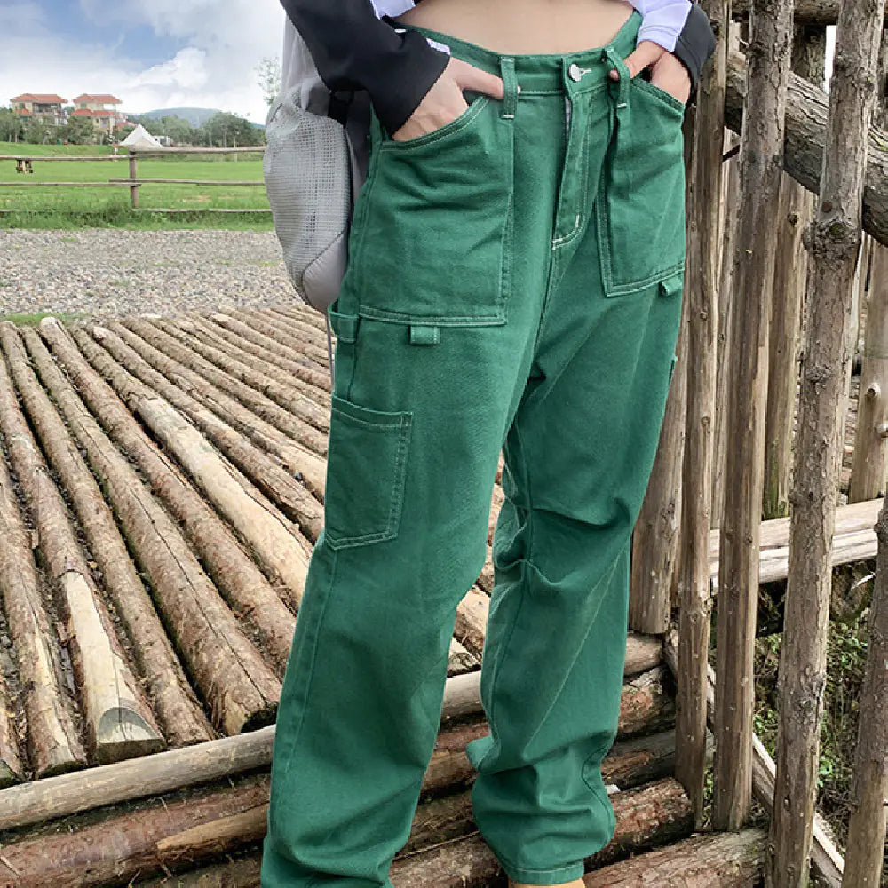 Vintage Multi Pocket Straight Cargo Pants- Women's Jeans