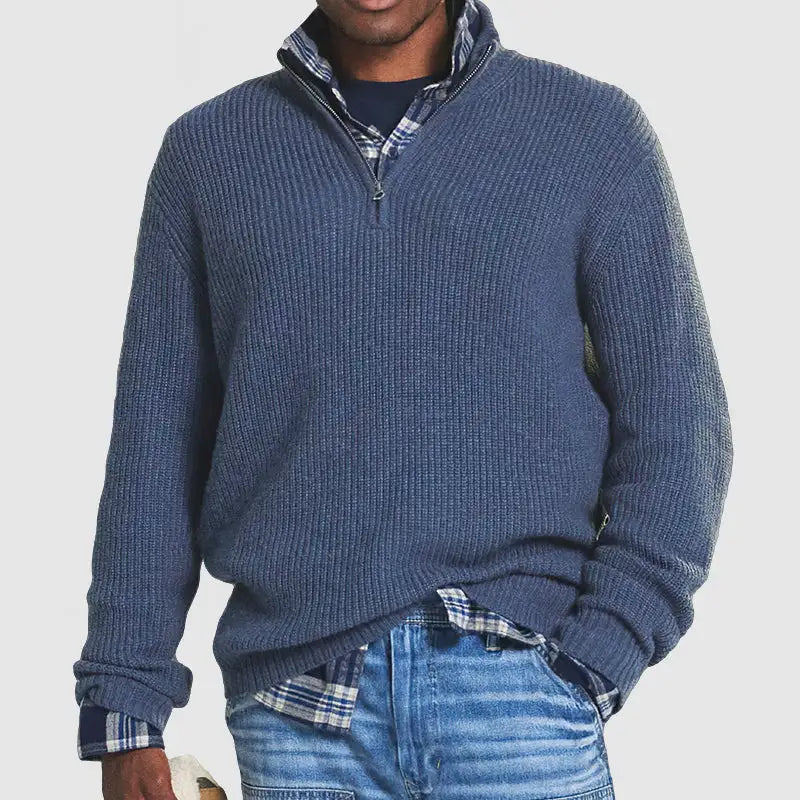 Men Collar Quarter Zip-Up Sweater Casual