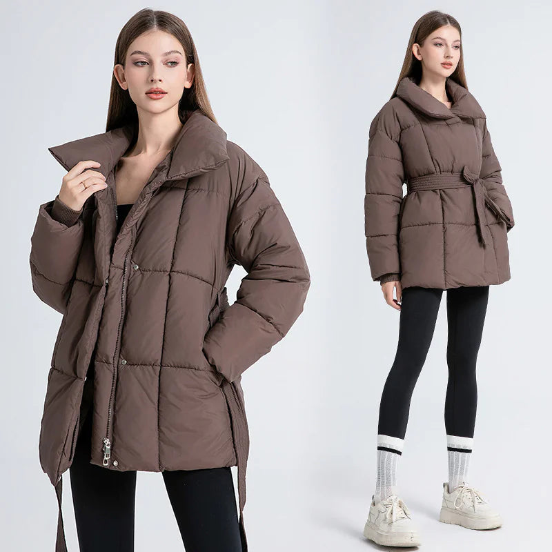 Women’s Warm Belted Puffer Jacket – Lightweight Quilted Winter Coat