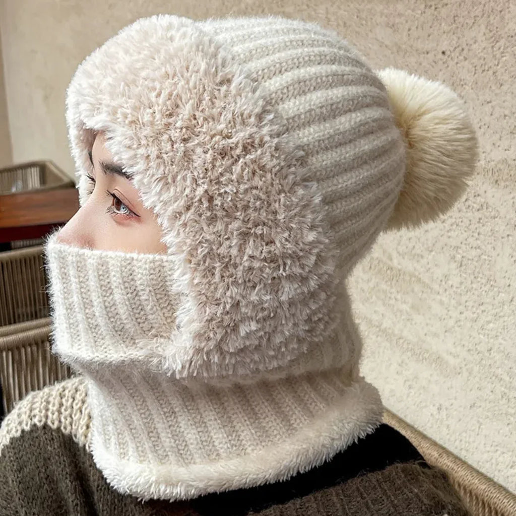 Women’s 2-in-1 Winter Hat & Scarf Hood – Plush Fleece Lined Thermal Balaclava