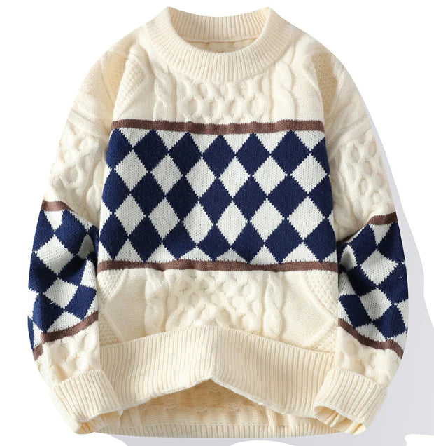 Checkered Cardigan Sweater for Men