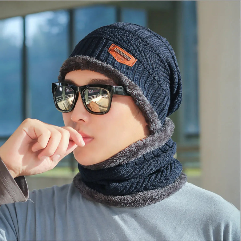 2-in-1 Winter Thermal Hat & Neck Warmer – Fleece-Lined Outdoor Windproof Set