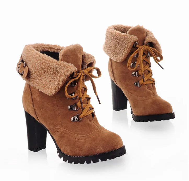 Women’s Martin Boots – High Heel Ankle Boots with Chunky Heel & Lace-Up Design
